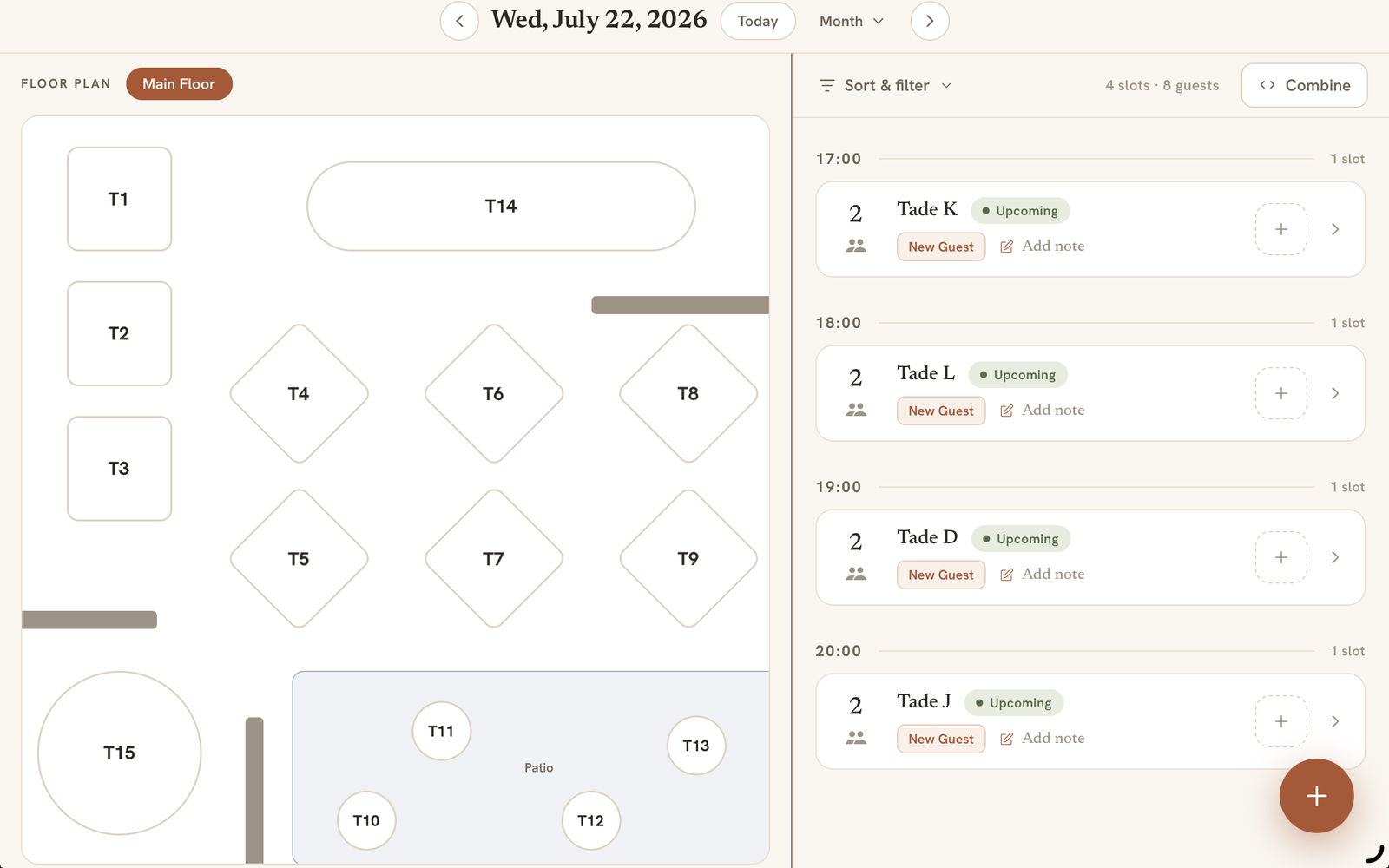 Tade floor plan and service book on the admin dashboard
