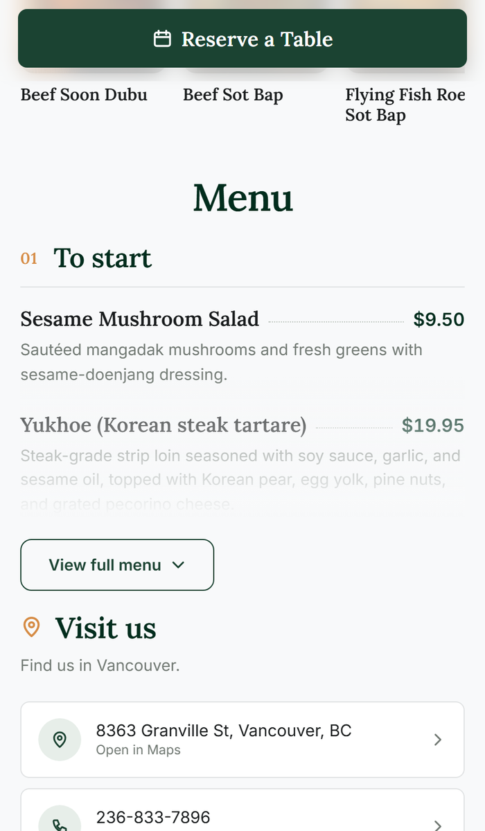 Keumsan Restaurant reservation page on a phone